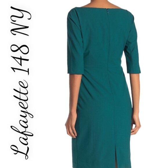 NWT LAFAYETTE 148 NEW YORK Alexia Teal Green Wool Sheath Dress, Size 2 - Picture 3 of 9